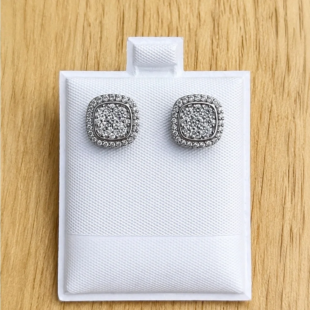 925 Sterling Silver Pavé Square Stud Earrings  Screw Back 1.00CT MOISSANITE